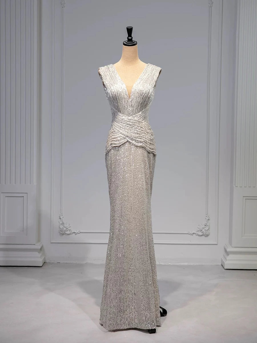 Wholesale Elegant Mermaid V Neckline Sequin Party Dress Prom Dresses Evening Dress formal wear dresses